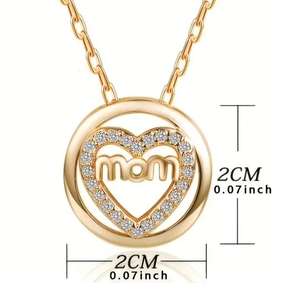 925 Sterling Silver Zircon Heart Mom Pendant Necklace - Picture 4 of 5